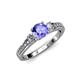 2 - Dzeni Tanzanite and Diamond Three Stone with Side Diamond Ring  