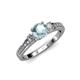 2 - Dzeni Aquamarine and Diamond Three Stone with Side Diamond Ring  