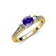 2 - Dzeni Iolite and Diamond Three Stone with Side Diamond Ring  