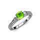 2 - Dzeni Peridot and Diamond Three Stone with Side Diamond Ring  