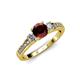 2 - Dzeni Red Garnet and Diamond Three Stone with Side Diamond Ring  