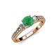 2 - Dzeni Emerald and Diamond Three Stone with Side Diamond Ring  