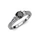 2 - Dzeni Black and White Diamond Three Stone with Side Diamond Ring  