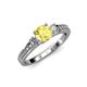 2 - Dzeni Yellow Sapphire and Diamond Three Stone with Side Diamond Ring  