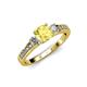 2 - Dzeni Yellow Sapphire and Diamond Three Stone with Side Diamond Ring  