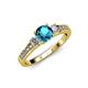 2 - Dzeni London Blue Topaz and Diamond Three Stone with Side Diamond Ring  