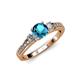 2 - Dzeni London Blue Topaz and Diamond Three Stone with Side Diamond Ring  