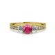 3 - Dzeni Rhodolite Garnet and Diamond Three Stone with Side Diamond Ring  