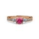 3 - Dzeni Rhodolite Garnet and Diamond Three Stone with Side Diamond Ring  
