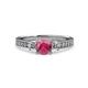 3 - Dzeni Rhodolite Garnet and Diamond Three Stone with Side Diamond Ring  
