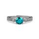 3 - Dzeni London Blue Topaz and Diamond Three Stone with Side Diamond Ring  