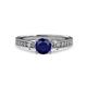 3 - Dzeni Blue Sapphire and Diamond Three Stone with Side Diamond Ring  