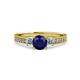 3 - Dzeni Blue Sapphire and Diamond Three Stone with Side Diamond Ring  
