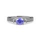 3 - Dzeni Tanzanite and Diamond Three Stone with Side Diamond Ring  
