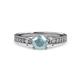 3 - Dzeni Aquamarine and Diamond Three Stone with Side Diamond Ring  
