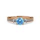 3 - Dzeni Blue Topaz and Diamond Three Stone with Side Diamond Ring  