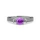3 - Dzeni Amethyst and Diamond Three Stone with Side Diamond Ring  