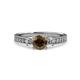 3 - Dzeni Smoky Quartz and Diamond Three Stone with Side Diamond Ring  