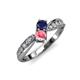1 - Nicia Blue Sapphire and Pink Tourmaline with Side Diamonds Bypass Ring 