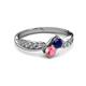 3 - Nicia Blue Sapphire and Pink Tourmaline with Side Diamonds Bypass Ring 