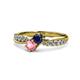 4 - Nicia Blue Sapphire and Pink Tourmaline with Side Diamonds Bypass Ring 