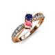 1 - Nicia Blue Sapphire and Pink Tourmaline with Side Diamonds Bypass Ring 