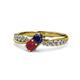 4 - Nicia Blue Sapphire and Ruby with Side Diamonds Bypass Ring 