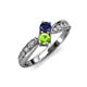 1 - Nicia Blue Sapphire and Peridot with Side Diamonds Bypass Ring 
