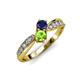 1 - Nicia Blue Sapphire and Peridot with Side Diamonds Bypass Ring 