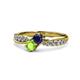 4 - Nicia Blue Sapphire and Peridot with Side Diamonds Bypass Ring 