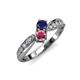 1 - Nicia Blue Sapphire and Rhodolite Garnet with Side Diamonds Bypass Ring 