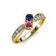 1 - Nicia Blue Sapphire and Rhodolite Garnet with Side Diamonds Bypass Ring 