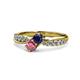 4 - Nicia Blue Sapphire and Rhodolite Garnet with Side Diamonds Bypass Ring 