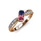1 - Nicia Blue Sapphire and Rhodolite Garnet with Side Diamonds Bypass Ring 