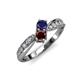1 - Nicia Blue Sapphire and Red Garnet with Side Diamonds Bypass Ring 