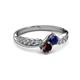 3 - Nicia Blue Sapphire and Red Garnet with Side Diamonds Bypass Ring 