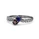 4 - Nicia Blue Sapphire and Red Garnet with Side Diamonds Bypass Ring 