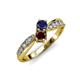1 - Nicia Blue Sapphire and Red Garnet with Side Diamonds Bypass Ring 