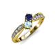 1 - Nicia Blue Sapphire and Aquamarine with Side Diamonds Bypass Ring 