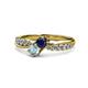 4 - Nicia Blue Sapphire and Aquamarine with Side Diamonds Bypass Ring 