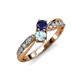 1 - Nicia Blue Sapphire and Aquamarine with Side Diamonds Bypass Ring 