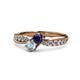 4 - Nicia Blue Sapphire and Aquamarine with Side Diamonds Bypass Ring 