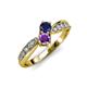 1 - Nicia Blue Sapphire and Amethyst with Side Diamonds Bypass Ring 