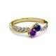 3 - Nicia Blue Sapphire and Amethyst with Side Diamonds Bypass Ring 