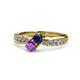 4 - Nicia Blue Sapphire and Amethyst with Side Diamonds Bypass Ring 