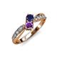 1 - Nicia Blue Sapphire and Amethyst with Side Diamonds Bypass Ring 