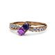 4 - Nicia Blue Sapphire and Amethyst with Side Diamonds Bypass Ring 