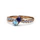 4 - Nicia Blue Sapphire and Blue Topaz with Side Diamonds Bypass Ring 