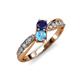 8 - Nicia Blue Sapphire and Blue Topaz with Side Diamonds Bypass Ring 