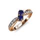 1 - Nicia Blue Sapphire with Side Diamonds Bypass Ring 